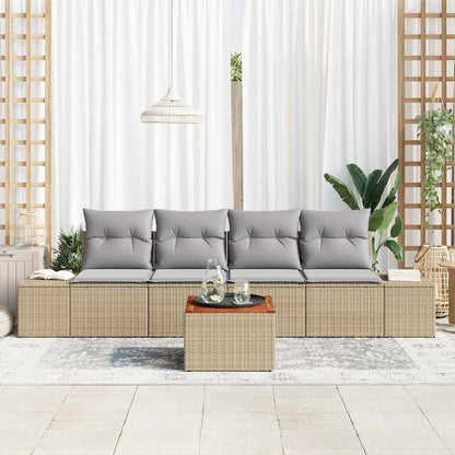 Set Divano da Giardino con cuscino 5 pcs Beige polyrattan | homemem39