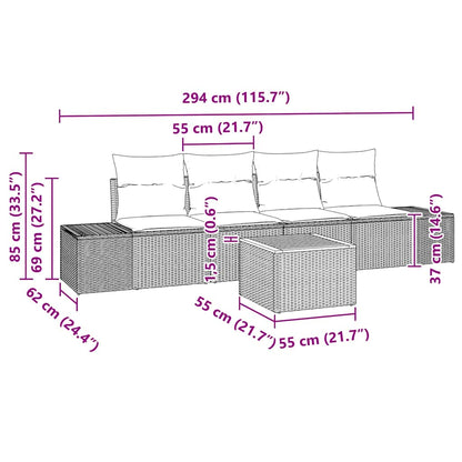 Set Divano da Giardino con cuscino 5 pcs Beige polyrattan | homemem39