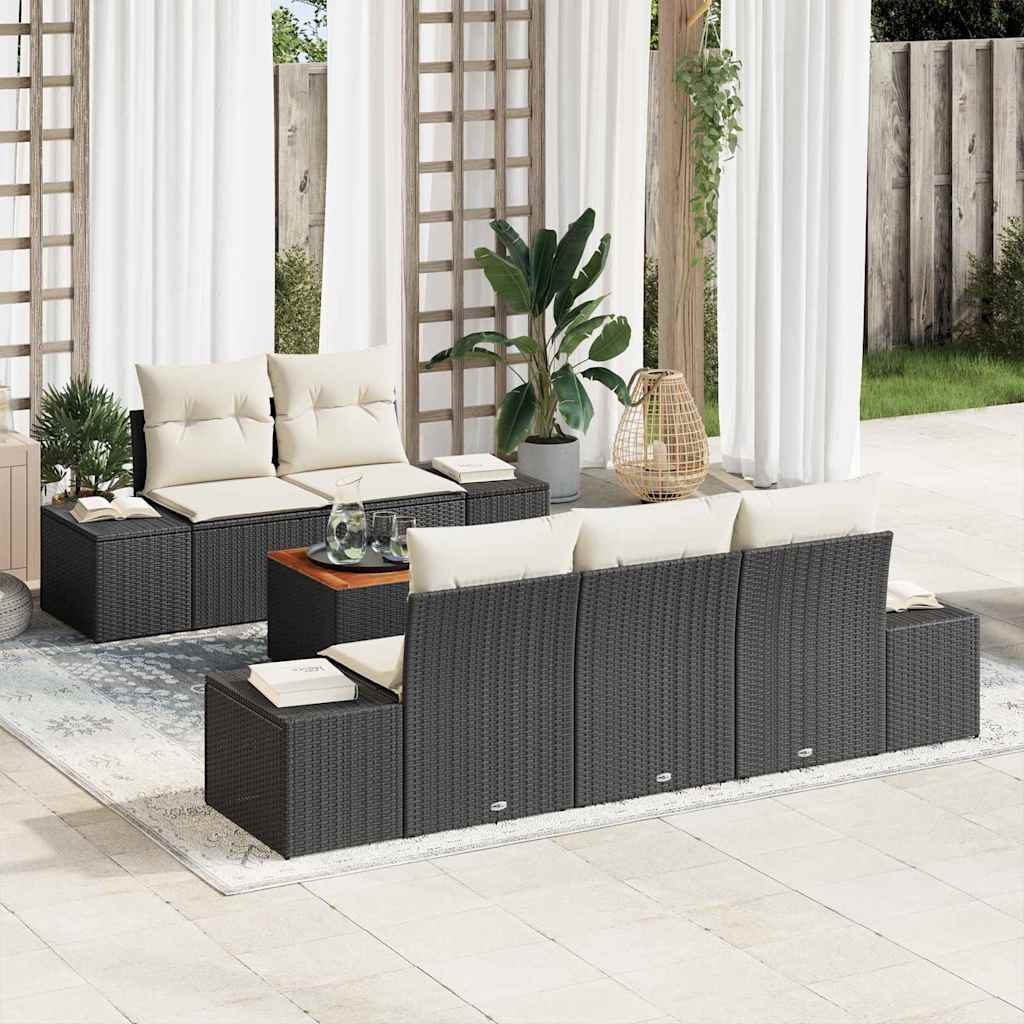 Set Divano da Giardino con cuscino 6 pcs Nero polyrattan | homemem39