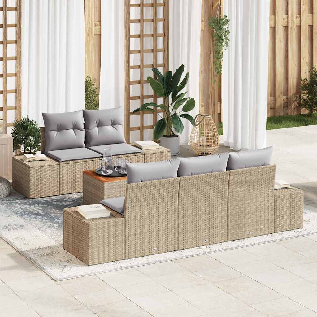 Set Divano da Giardino con cuscino 6 pcs Beige polyrattan | homemem39