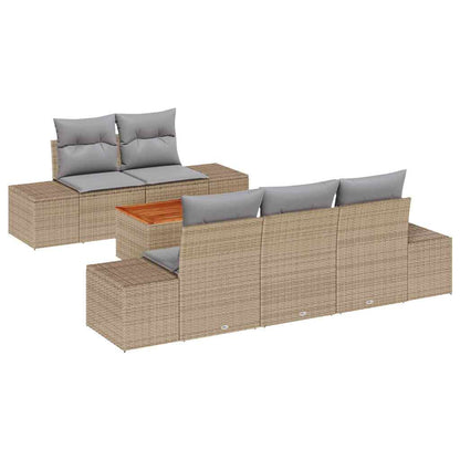 Set Divano da Giardino con cuscino 6 pcs Beige polyrattan | homemem39