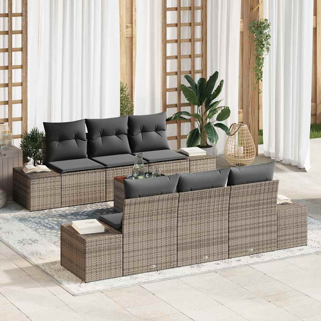 Set Divano da Giardino con cuscino 7 pcs Grigio polyrattan | homemem39
