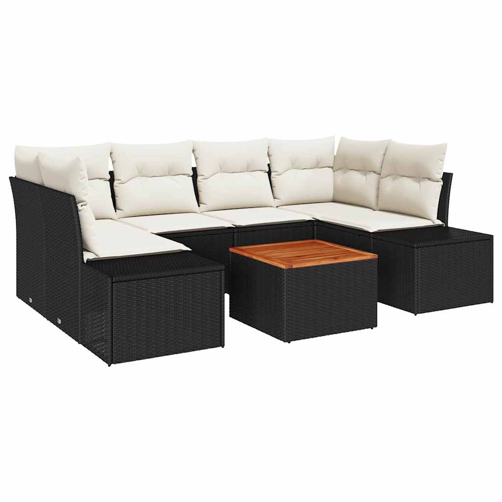 Set Divano da Giardino con cuscino 7 pcs Nero polyrattan | homemem39