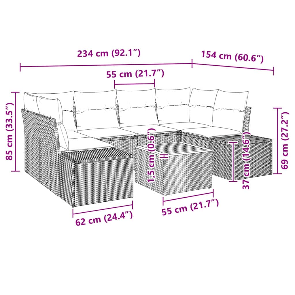 Set Divano da Giardino con cuscino 7 pcs Beige polyrattan | homemem39