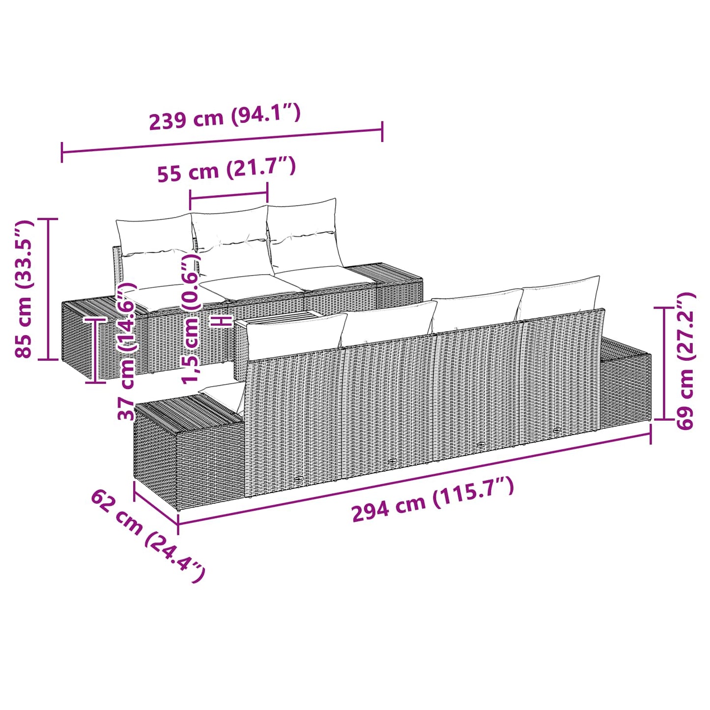Set Divano da Giardino 8 pz Nero polyrattan | homemem39