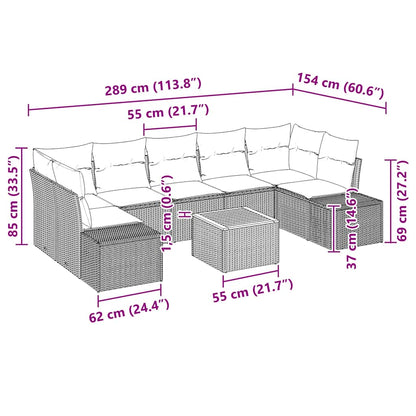 Set Divano da Giardino con cuscino 8 pcs Nero polyrattan | homemem39