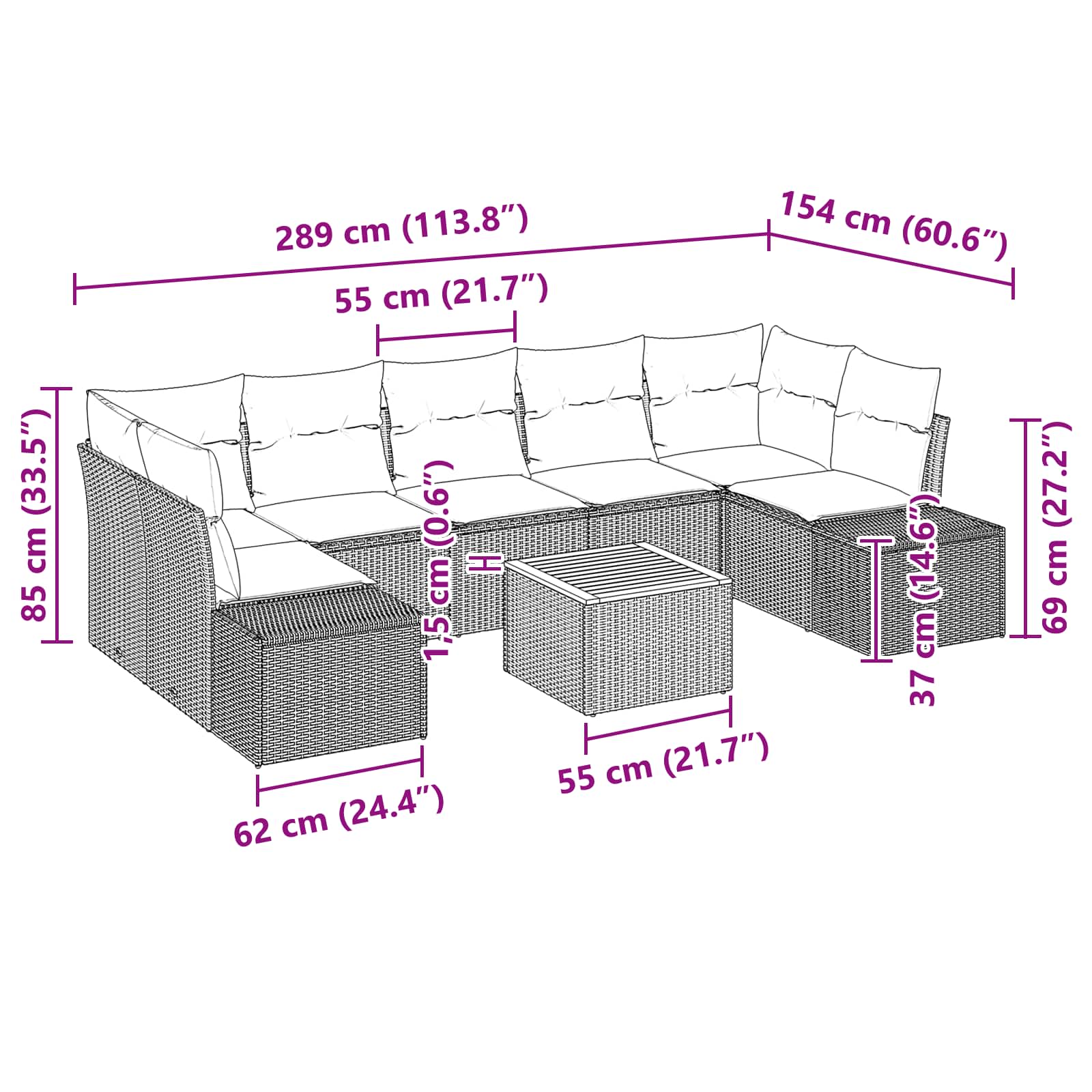 Set Divano da Giardino 8 pz Nero polyrattan | homemem39