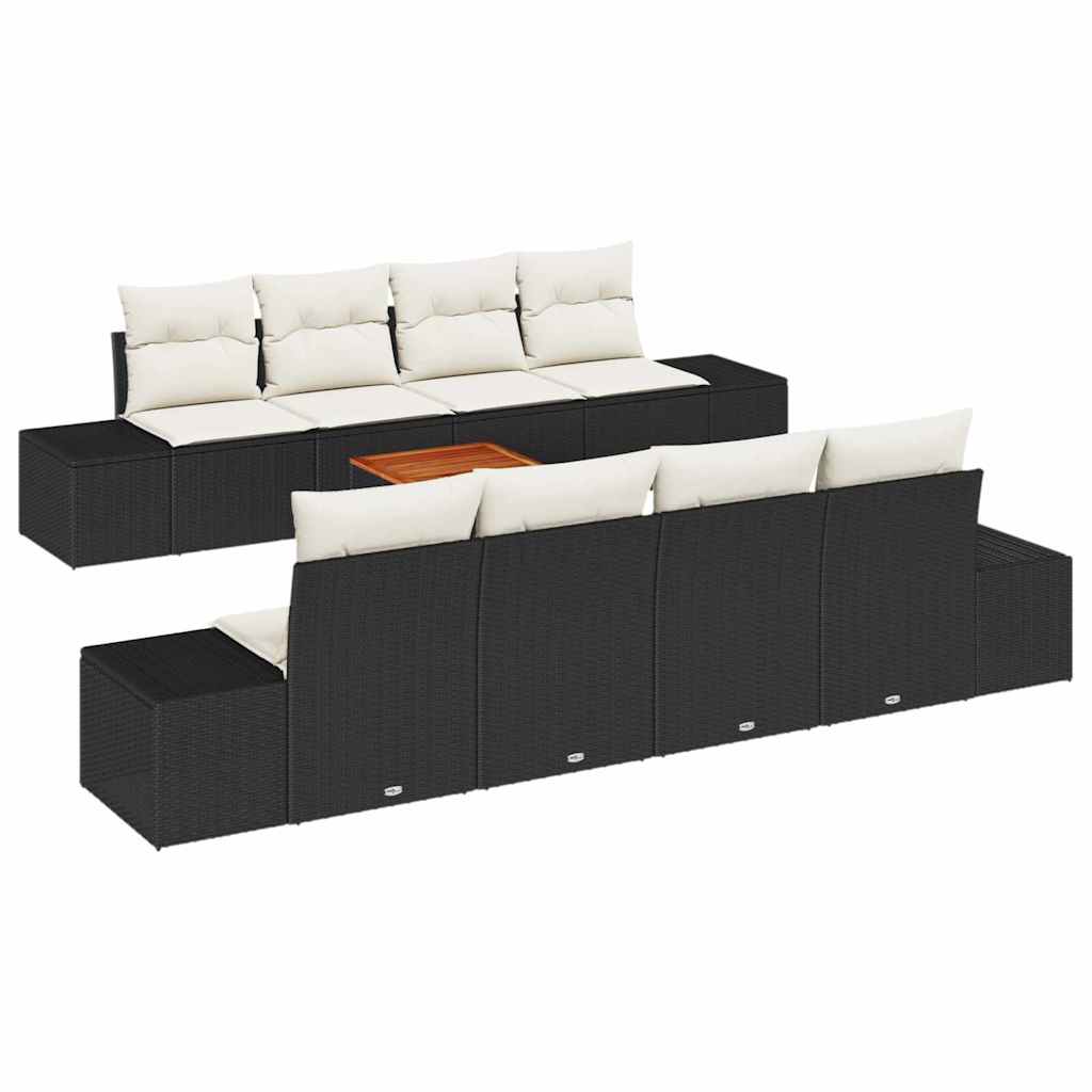 Set Divano da Giardino con cuscino 9 pcs Nero polyrattan | homemem39