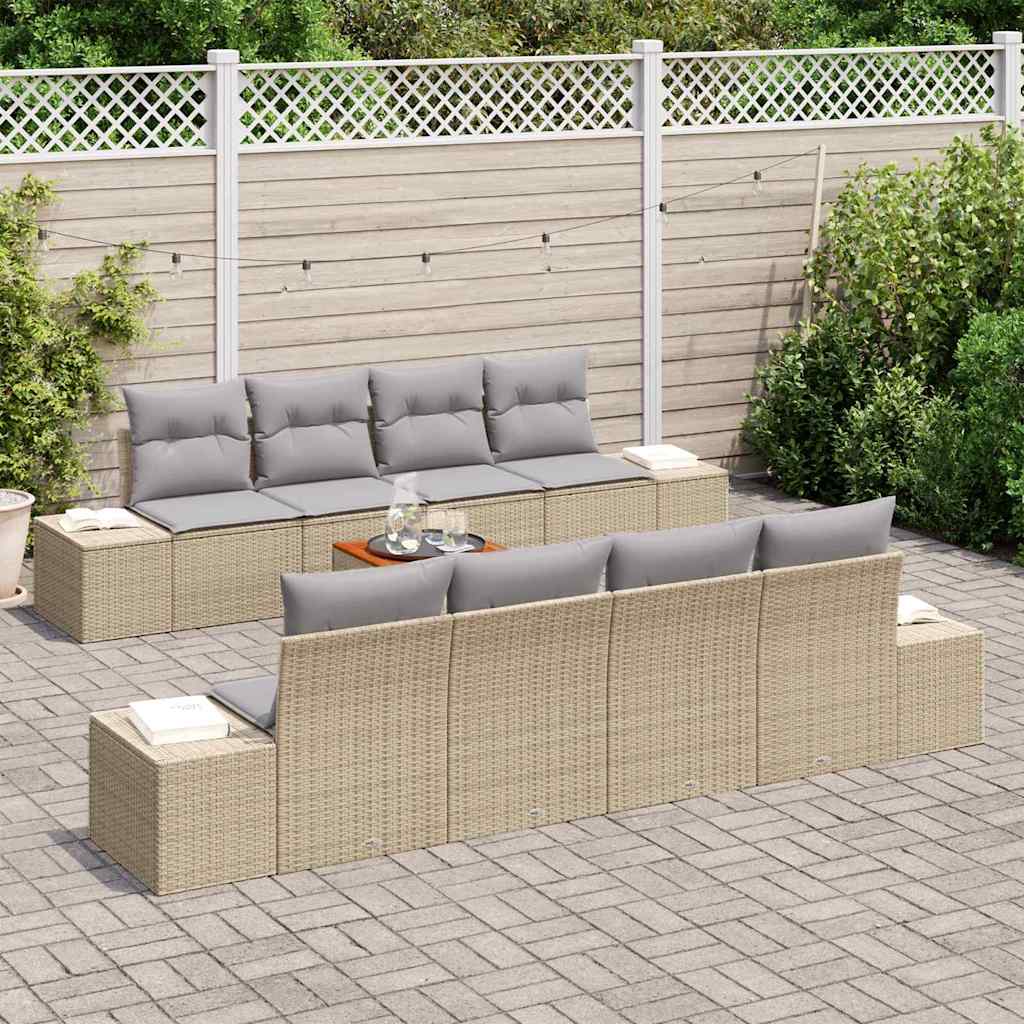 Set Divano da Giardino con cuscino 9 pcs Beige polyrattan | homemem39