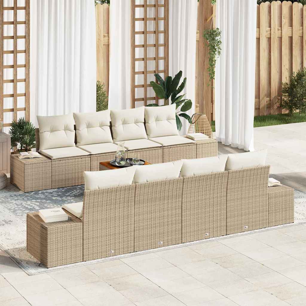 Set Divano da Giardino con cuscino 9 pcs Beige polyrattan