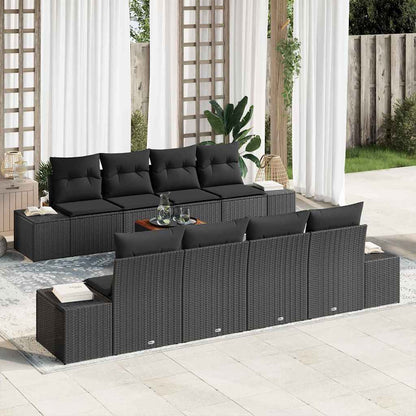 Set Divano da Giardino con cuscino 9 pcs Nero polyrattan | homemem39