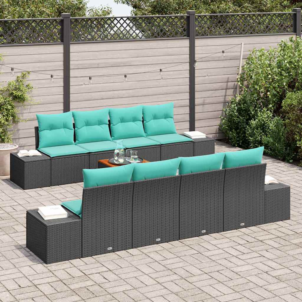 Set Divano da Giardino 9 pz Nero polyrattan | homemem39