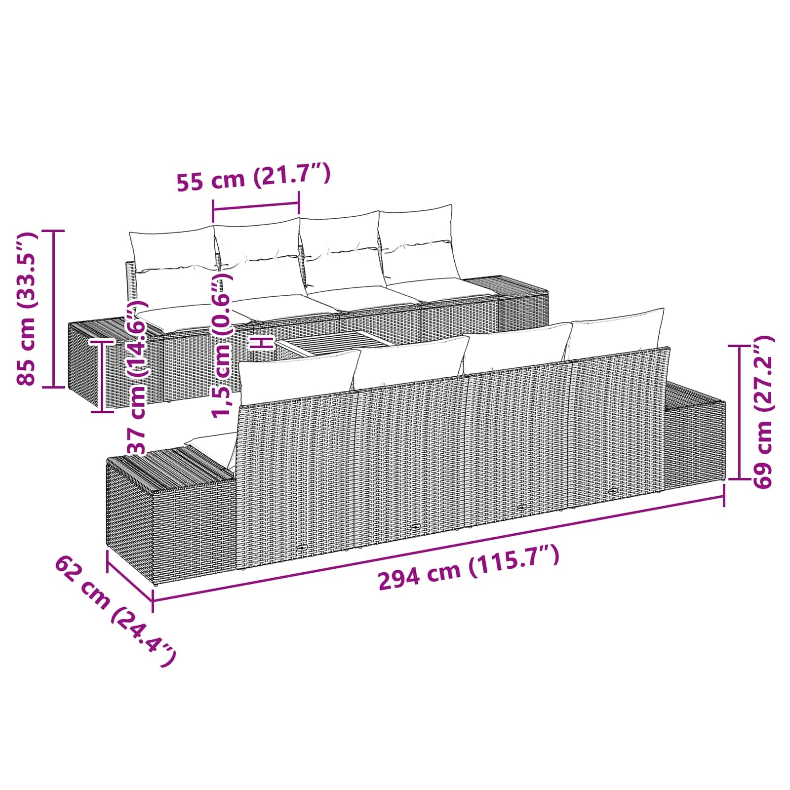 Set Divano da Giardino 9 pz Nero polyrattan | homemem39