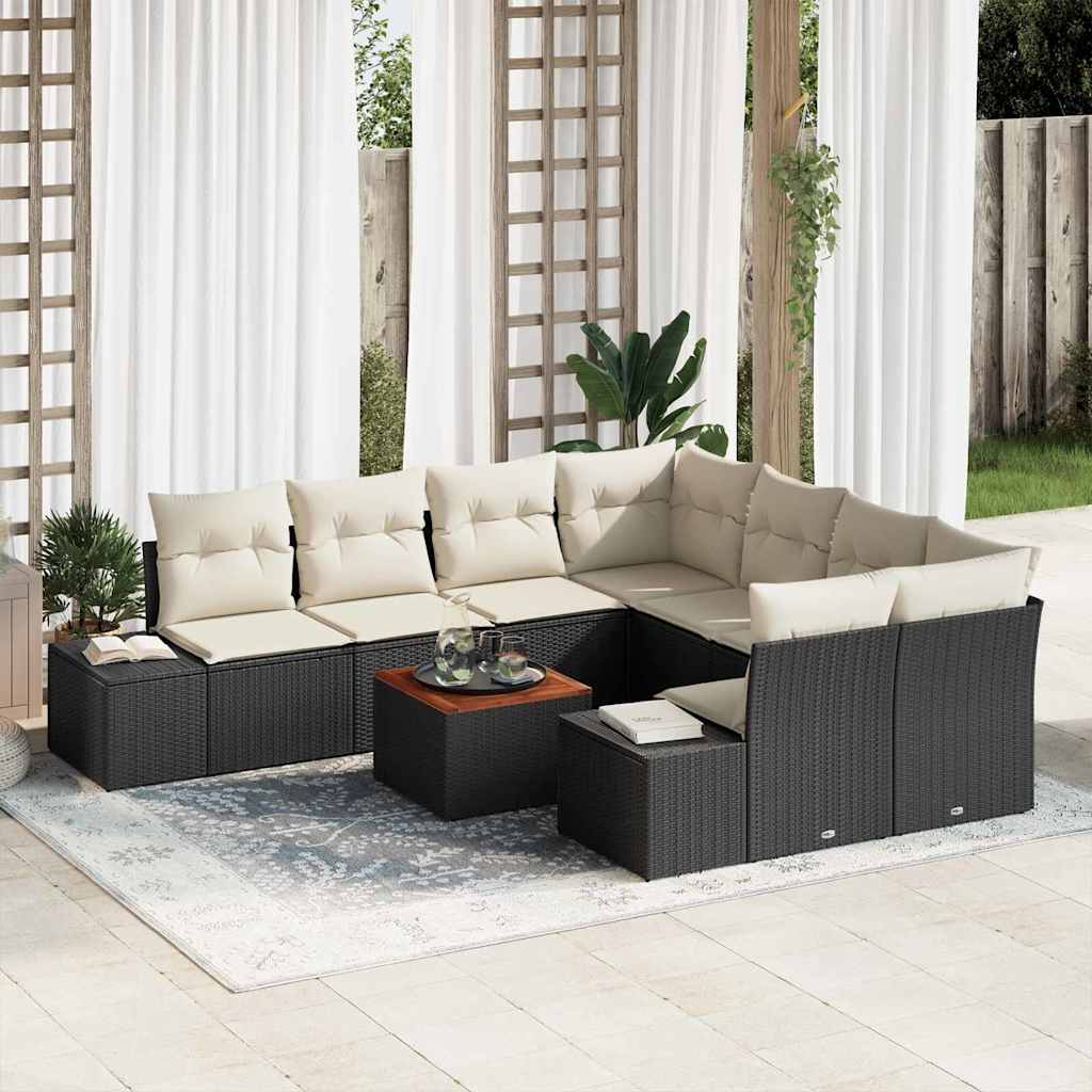 Set Divano da Giardino con cuscino 9 pcs Nero polyrattan | homemem39