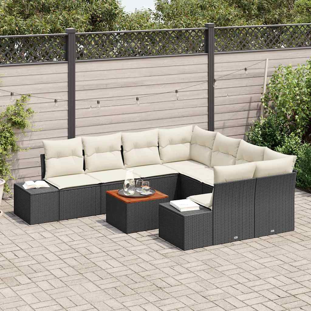 Set Divano da Giardino con cuscino 9 pcs Nero polyrattan | homemem39