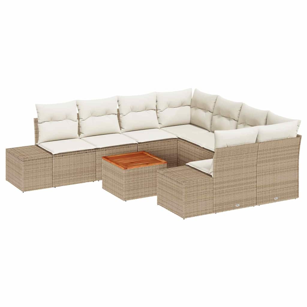 Set Divano da Giardino con cuscino 9 pcs Beige polyrattan | homemem39