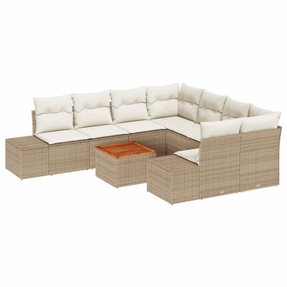 Set Divano da Giardino con cuscino 9 pcs Beige polyrattan | homemem39