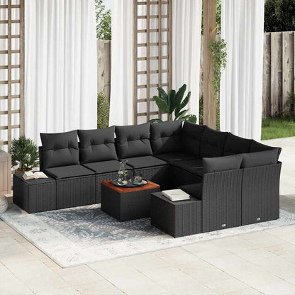 Set Divano da Giardino con cuscino 9 pcs Nero polyrattan | homemem39