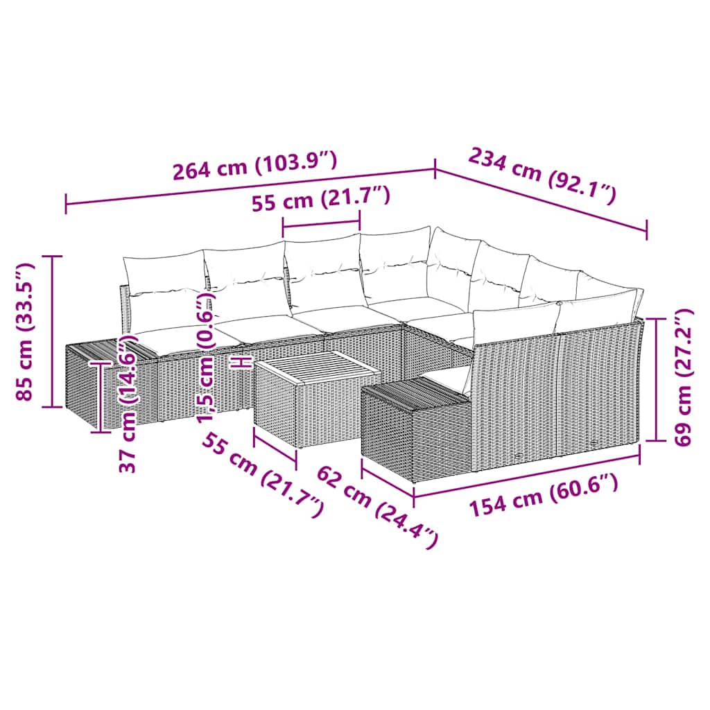 Set Divano da Giardino con cuscino 9 pcs Nero polyrattan | homemem39