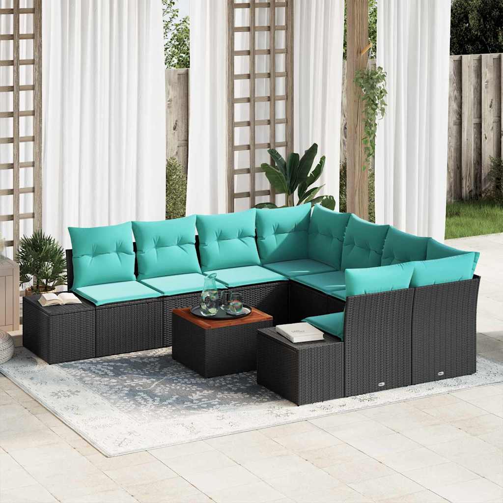 Set Divano da Giardino 9 pz Nero polyrattan | homemem39