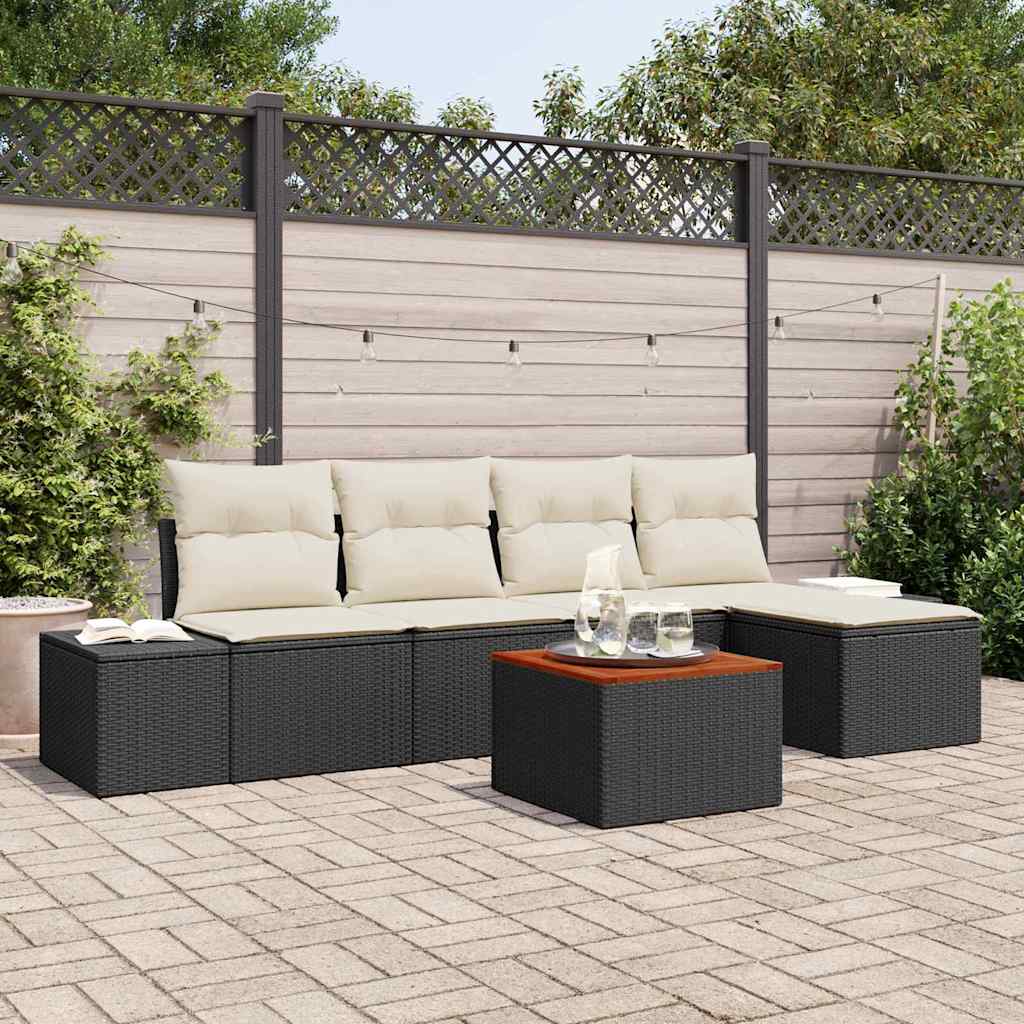 Set Divano da Giardino con cuscino 6 pcs Nero polyrattan | homemem39