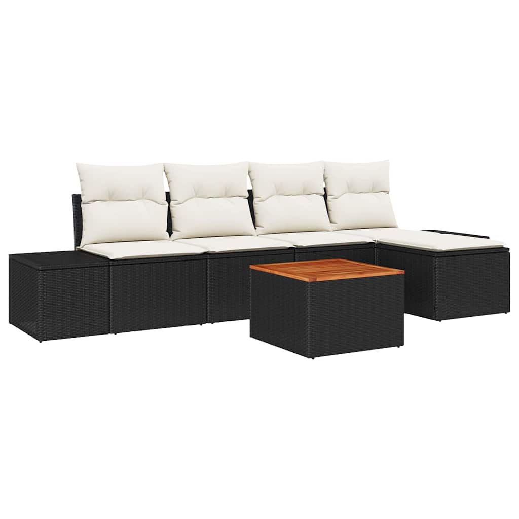 Set Divano da Giardino con cuscino 6 pcs Nero polyrattan | homemem39
