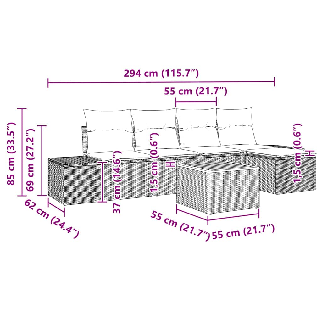 Set Divano da Giardino con cuscino 6 pcs Nero polyrattan | homemem39