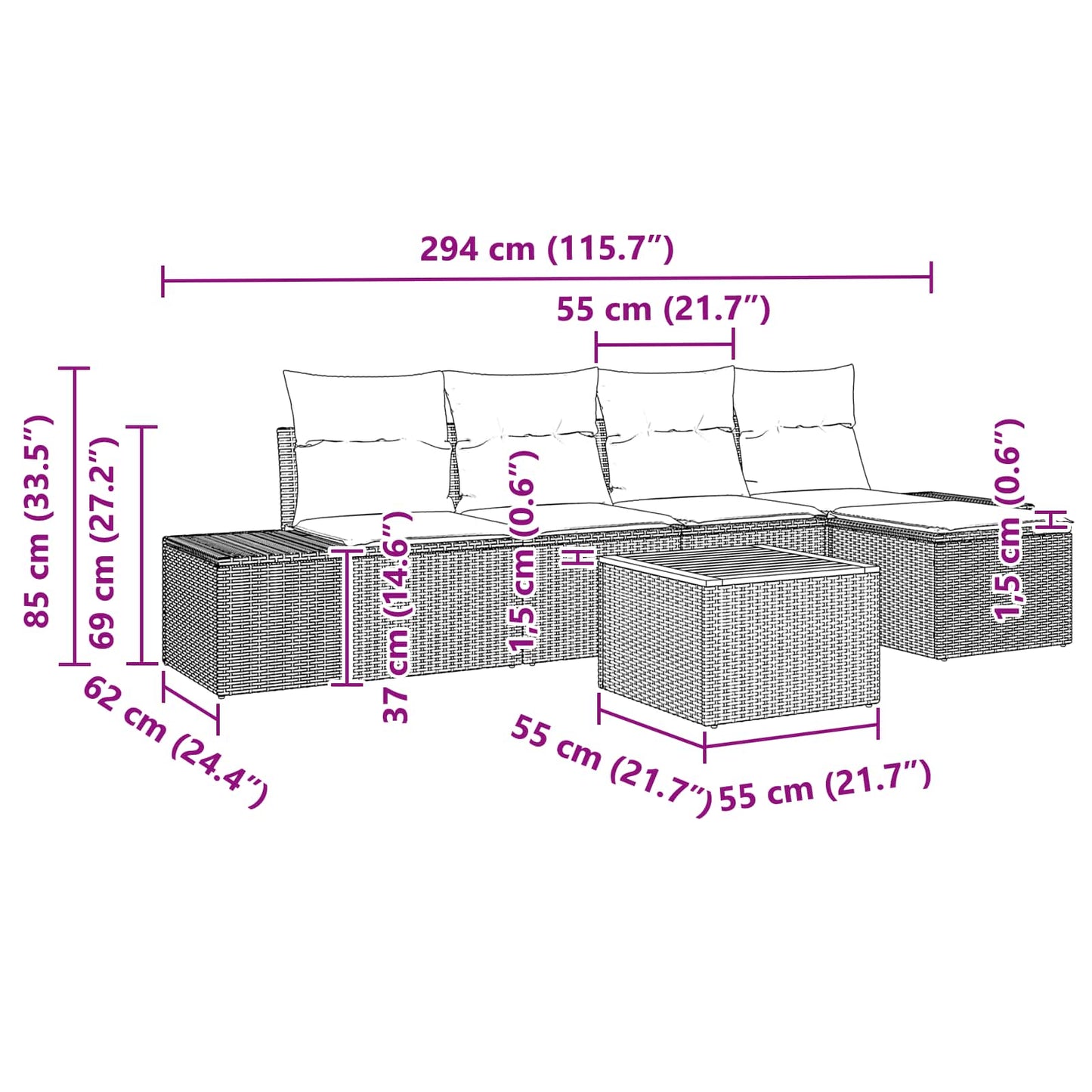 Set Divano da Giardino 6 pz Nero polyrattan | homemem39