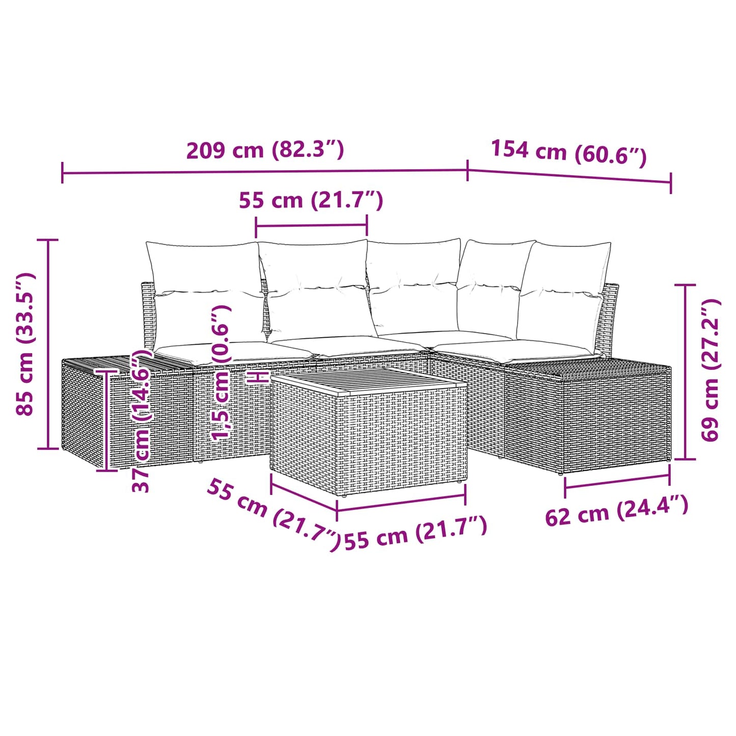 Set Divano da Giardino 5 pz Nero polyrattan | homemem39