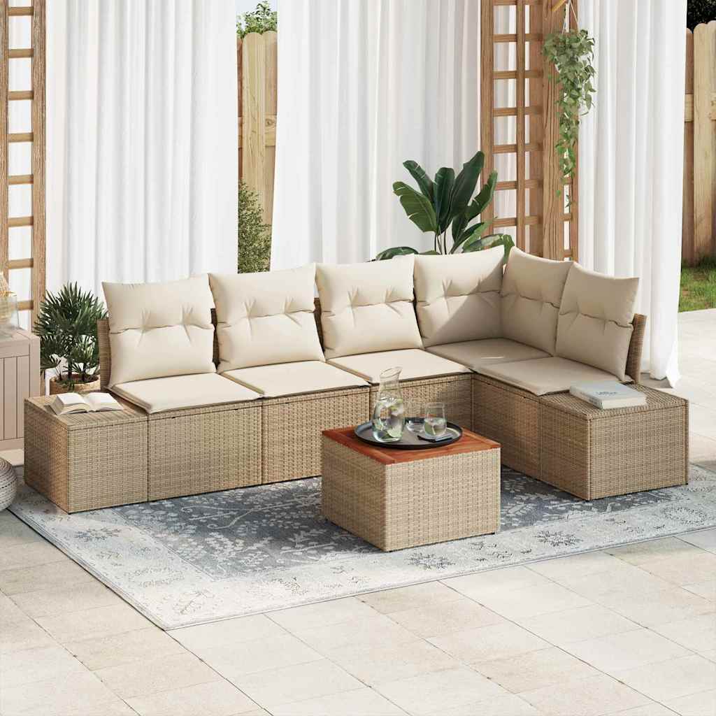 Set Divano da Giardino con cuscino 6 pcs Beige polyrattan