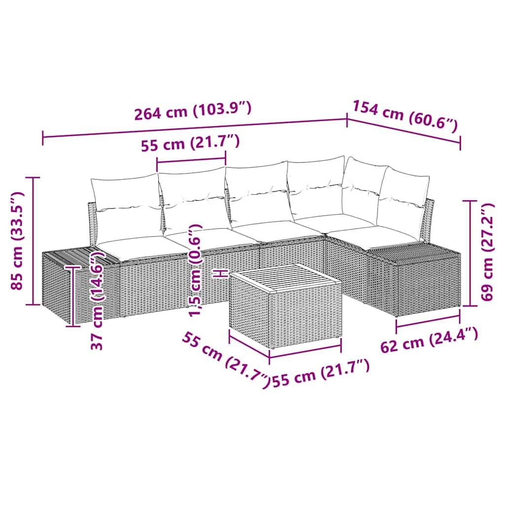 Set Divano da Giardino 6 pz Nero polyrattan | homemem39