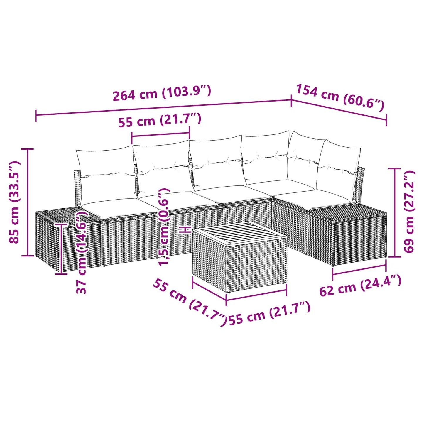 Set Divano da Giardino 6 pz Nero polyrattan | homemem39