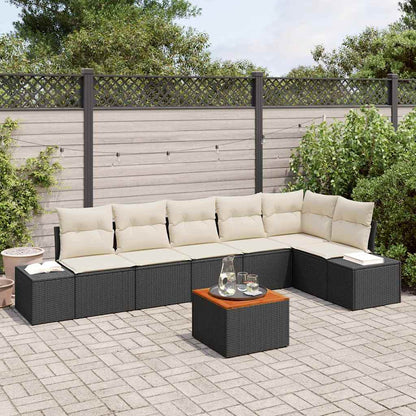 Set Divano da Giardino con cuscino 7 pcs Nero polyrattan | homemem39