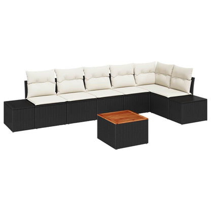 Set Divano da Giardino con cuscino 7 pcs Nero polyrattan | homemem39