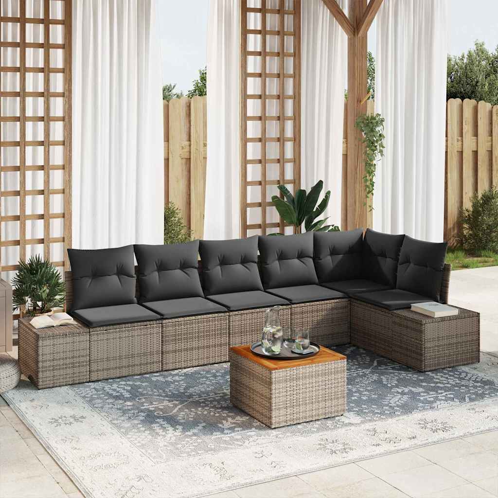 Set Divano da Giardino con cuscino 7 pcs Grigio polyrattan | homemem39
