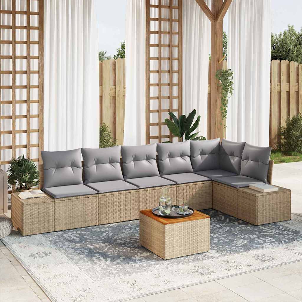 Set Divano da Giardino con cuscino 7 pcs Beige polyrattan | homemem39
