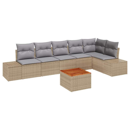 Set Divano da Giardino con cuscino 7 pcs Beige polyrattan | homemem39