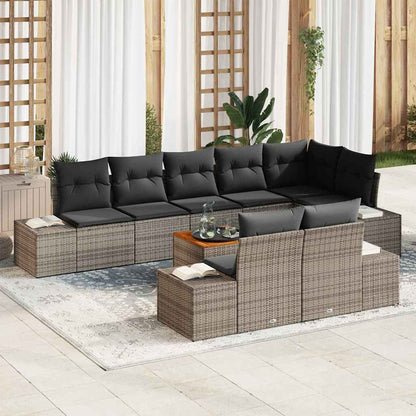 Set Divano da Giardino con cuscino 9 pcs Grigio polyrattan | homemem39