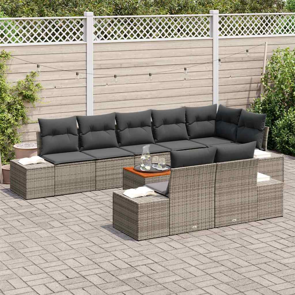 Set Divano da Giardino con cuscino 9 pcs Grigio polyrattan | homemem39