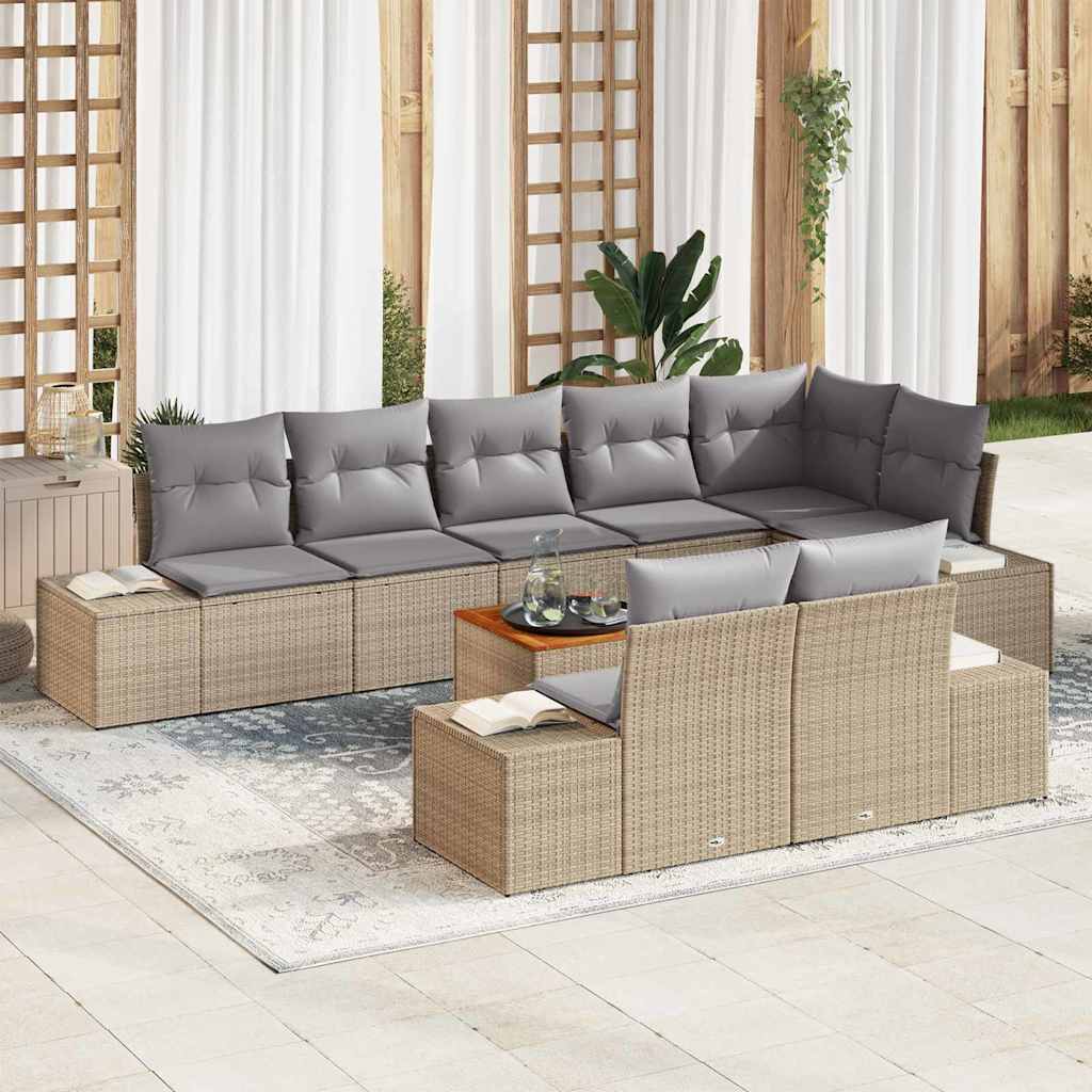 Set Divano da Giardino con cuscino 9 pcs Beige polyrattan | homemem39
