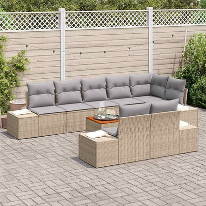Set Divano da Giardino con cuscino 9 pcs Beige polyrattan | homemem39