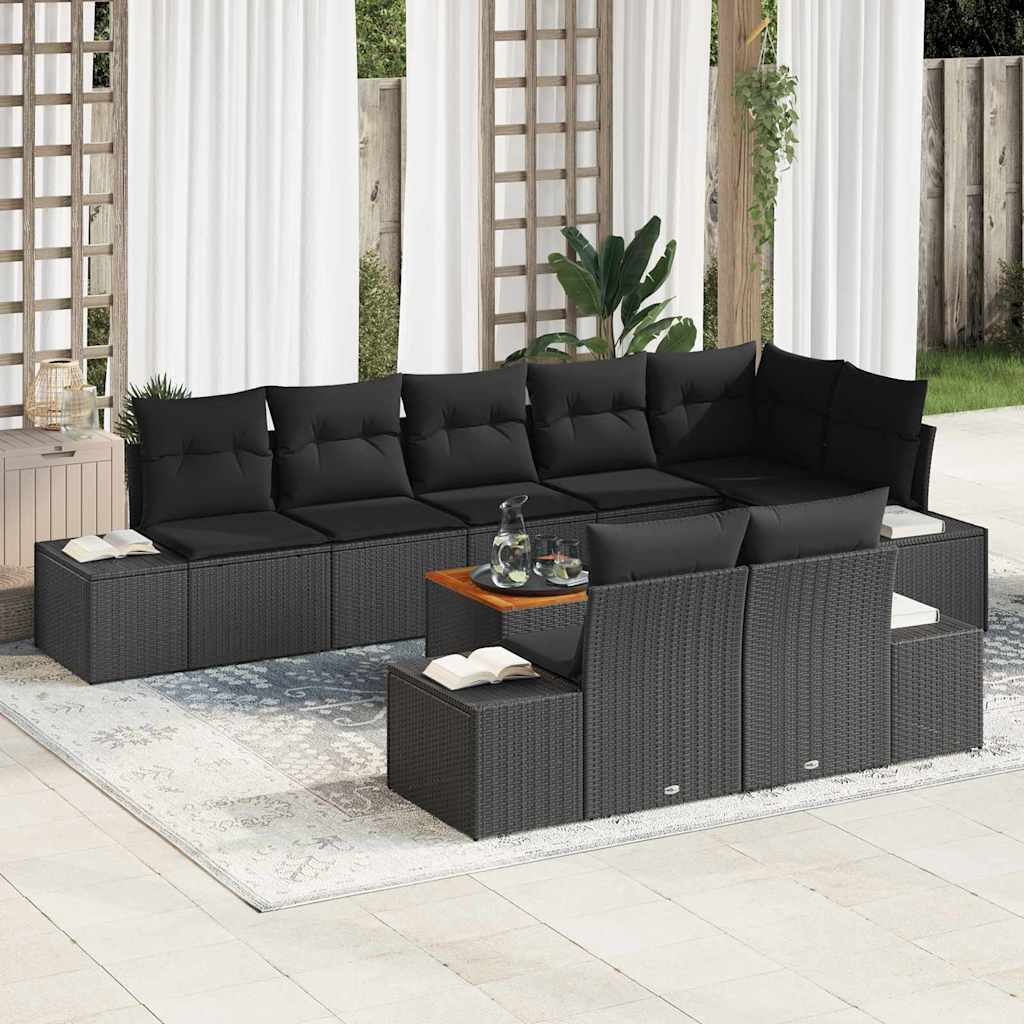Set Divano da Giardino con cuscino 9 pcs Nero polyrattan | homemem39