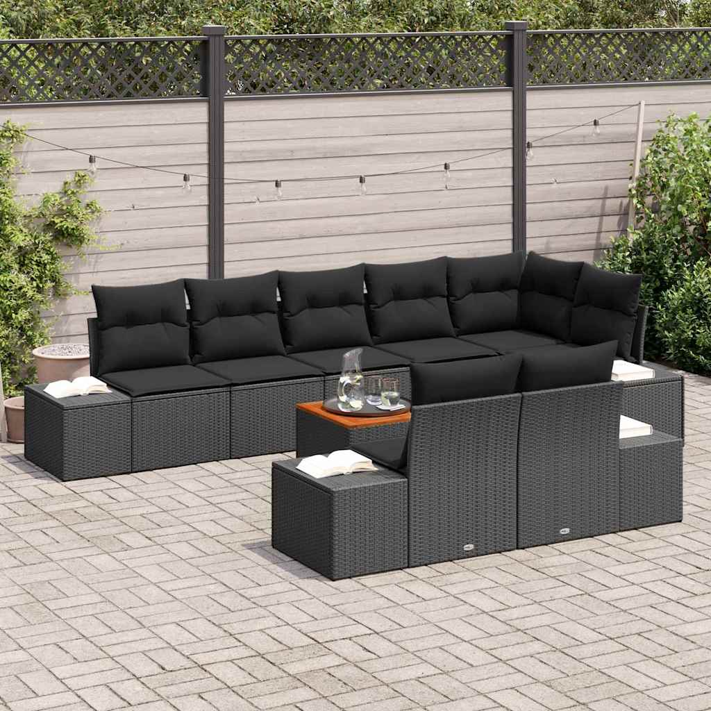Set Divano da Giardino con cuscino 9 pcs Nero polyrattan | homemem39
