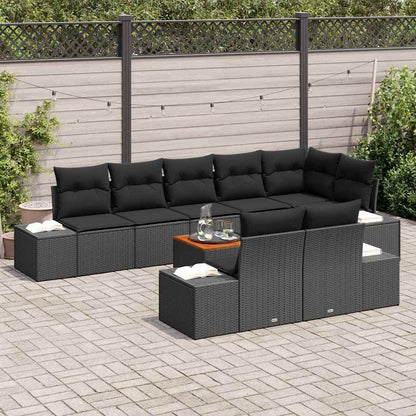 Set Divano da Giardino con cuscino 9 pcs Nero polyrattan | homemem39