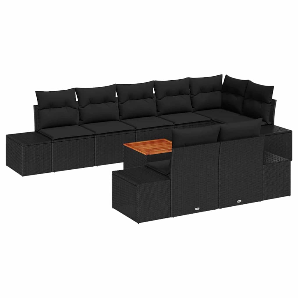 Set Divano da Giardino con cuscino 9 pcs Nero polyrattan | homemem39