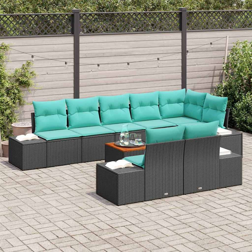 Set Divano da Giardino 9 pz Nero polyrattan | homemem39
