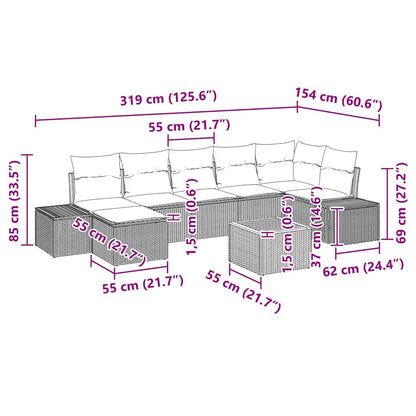 Set Divano da Giardino con cuscino 8 pcs Grigio polyrattan | homemem39