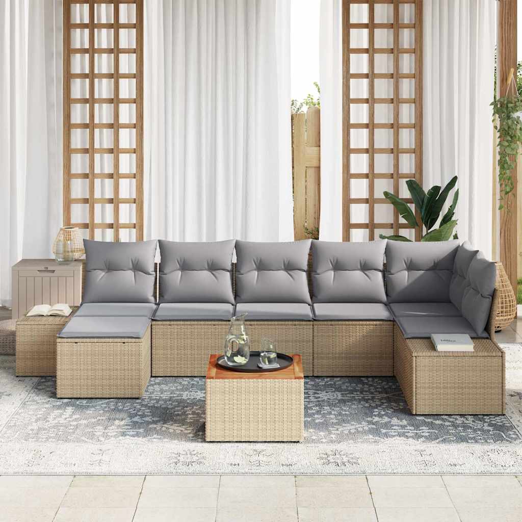 Set Divano da Giardino con cuscino 8 pcs Beige polyrattan | homemem39