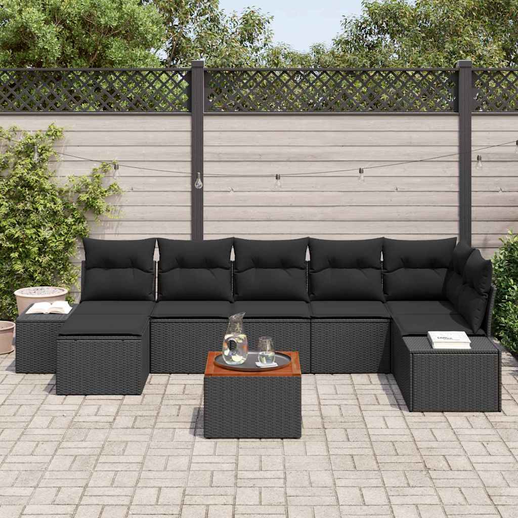 Set Divano da Giardino con cuscino 8 pcs Nero polyrattan | homemem39