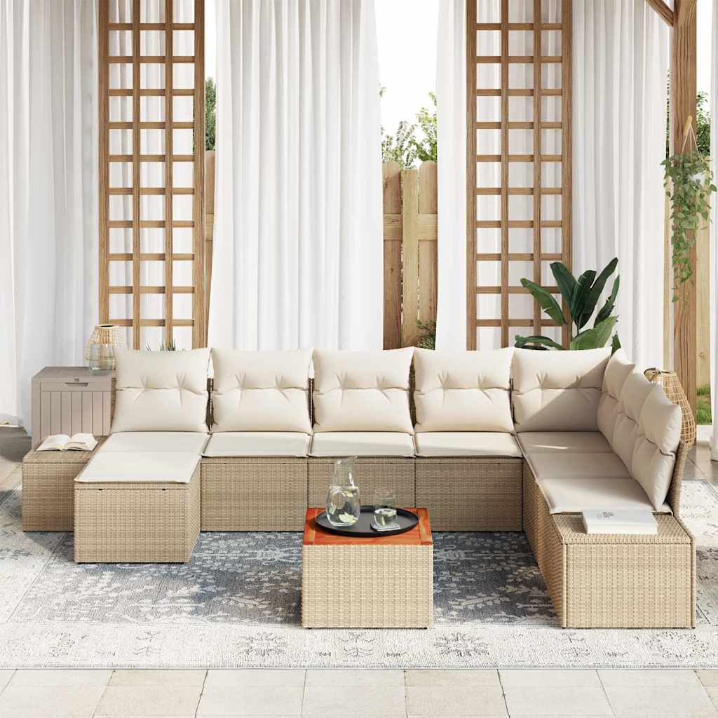 Set Divano da Giardino con cuscino 9 pcs Beige polyrattan | homemem39